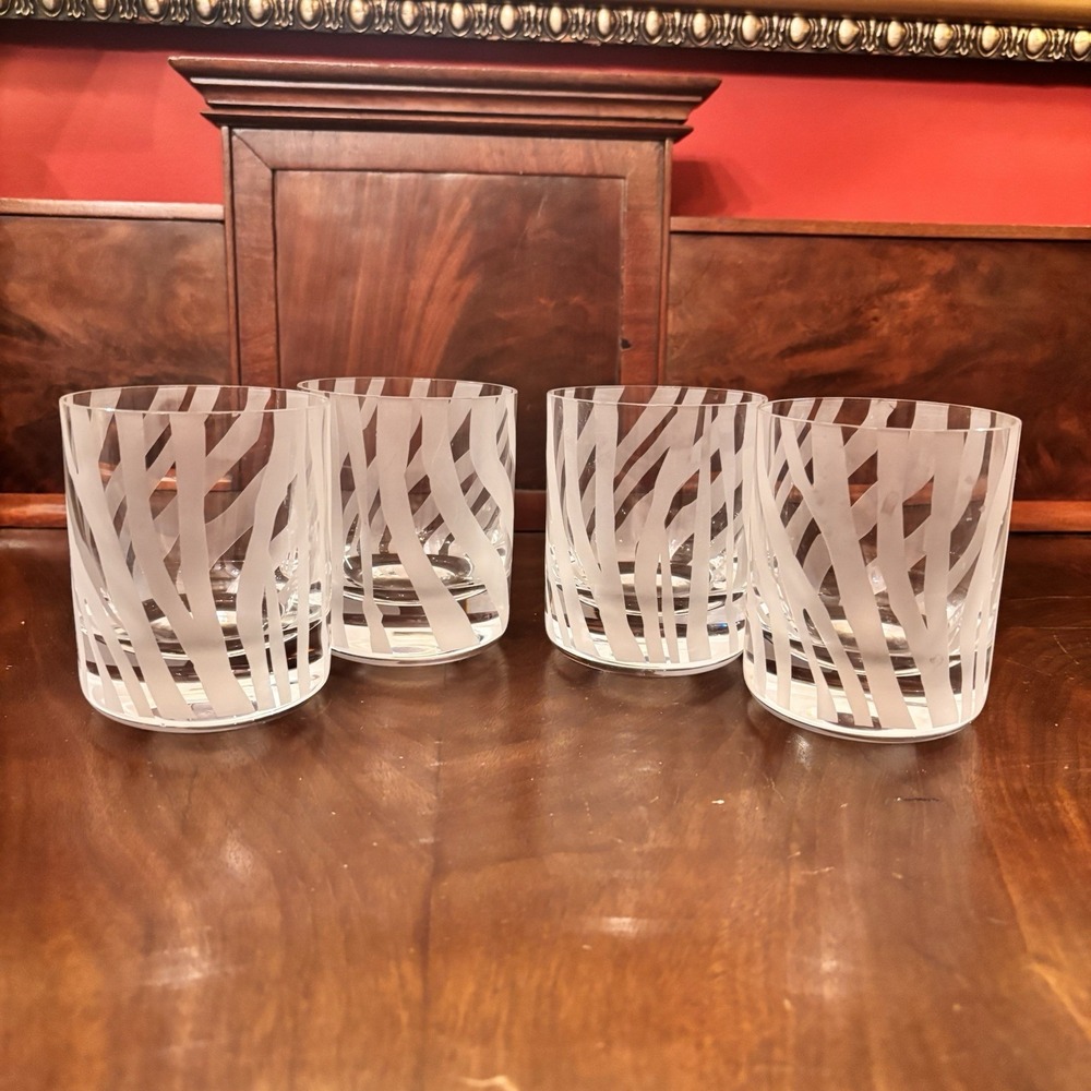 Kate Spade Lenox Banyan Stripe Double Old Fashioned Glasses Zebra Set of 4